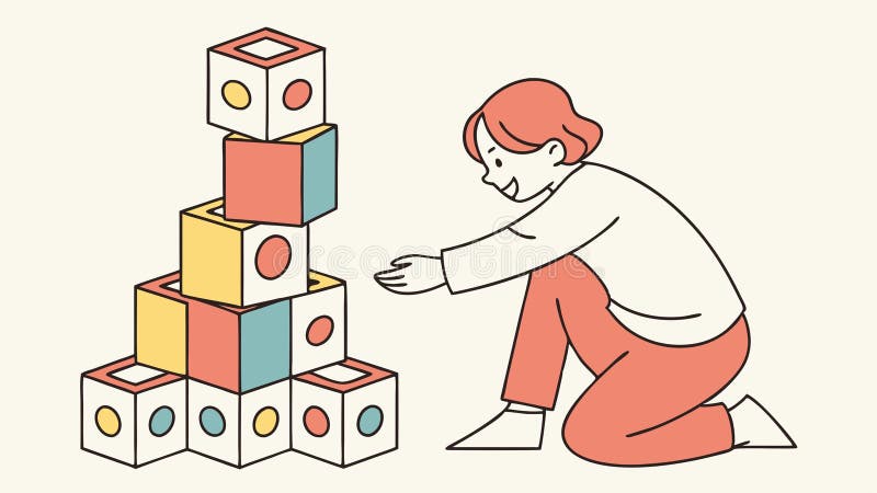 Person Building Tall Structure with Blocks Vector Vektordesign Generative AI stock abbildung