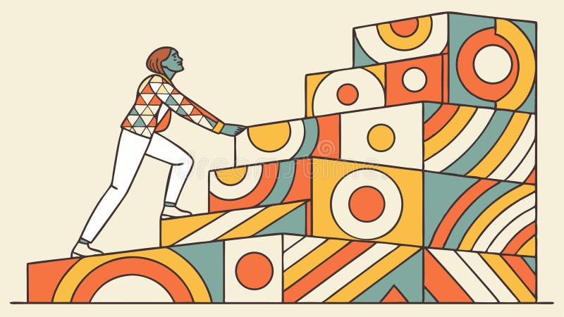 Person Climbing Abstract Geometric Stairs Vector, vector design Generative AI vector illustration