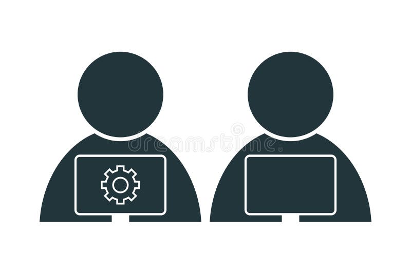Person with a computer. Simple icon set. Flat style element for graphic design. Vector EPS10 illustration. stock illustration