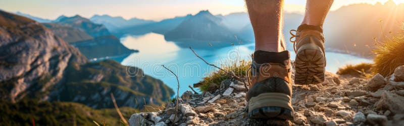 Person Walking Up Mountain, Feet on Rock royalty free illustration