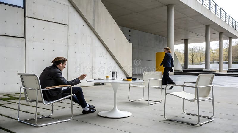 Person, die in minimalistisch moderner Büro- oder Koarbeitsplatzform arbeiten Foto Generative AI lizenzfreie abbildung