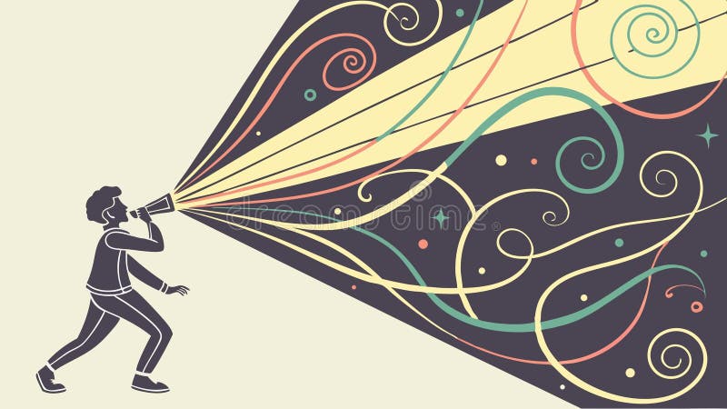 Person directing light beam outwards from abstract swirling path vector design Generative AI vector illustration