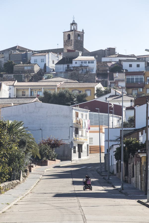 Crossing rural town with Motorized wheelchair, Spain