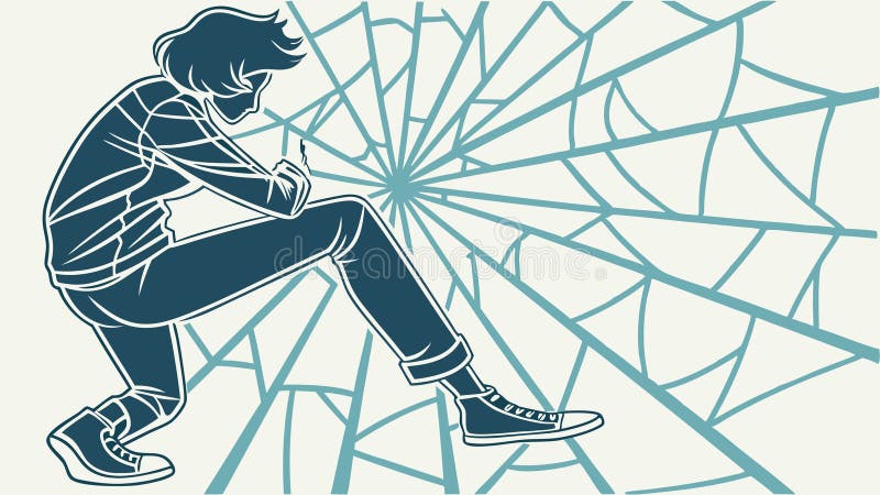 Person eingefangen in Spider Web Vector Illustration Vektordesign Generative AI lizenzfreie abbildung