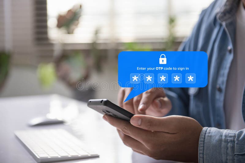 Person entering OTP code on smartphone for two factor authentication, enhancing security for online login or digital access. data royalty free stock photography