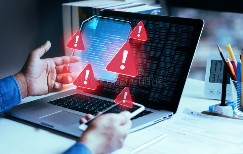 Person faced with data breach or attack from hacker or spyware. Data security for protection personal document data personal access royalty free stock photography