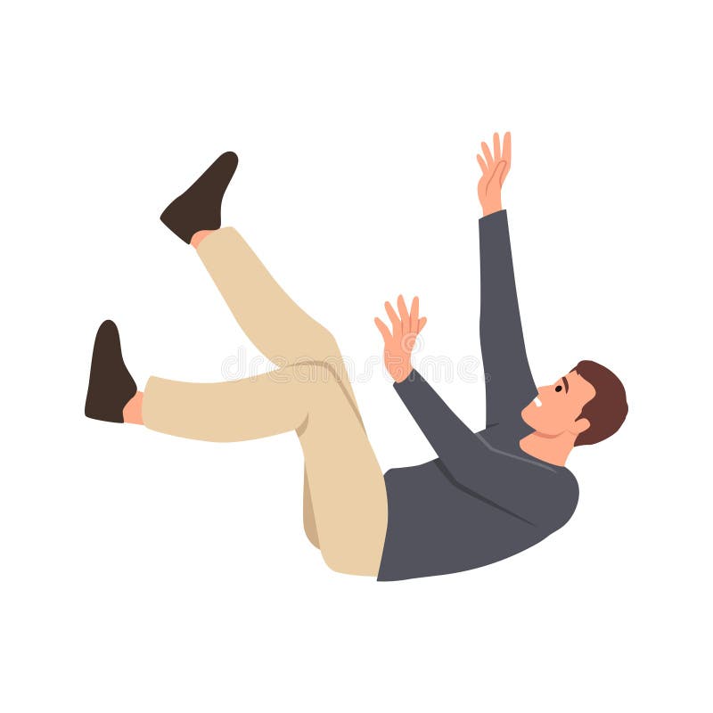 Person Falling Down. Fall or Failure of Young Man Isolated on