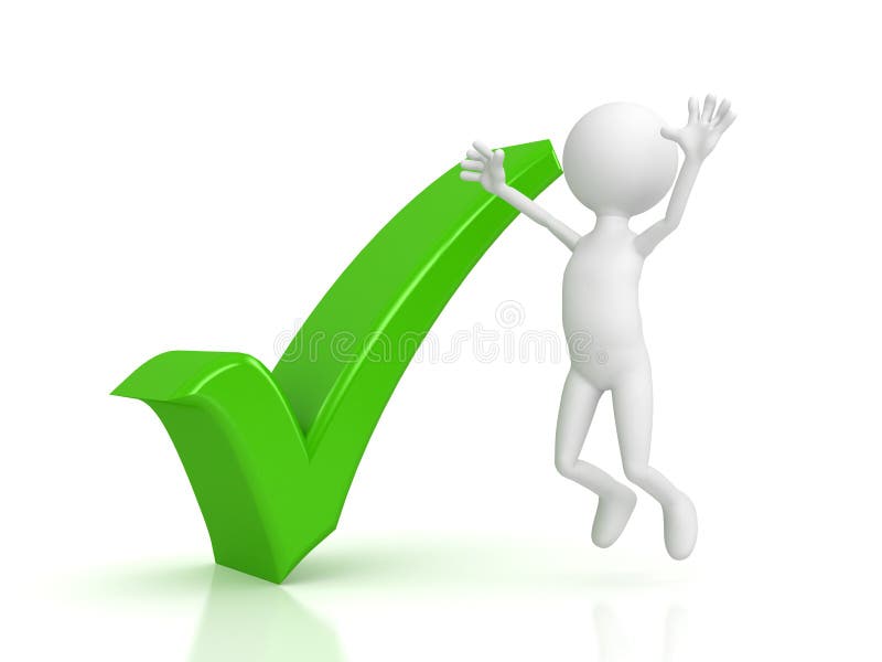 Person and green checkmark on white background