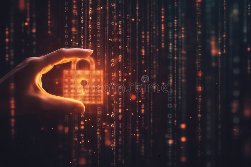 Person hand hovering over a glowing digital padlock. symbolizing secure data. By generative Ai vector illustration