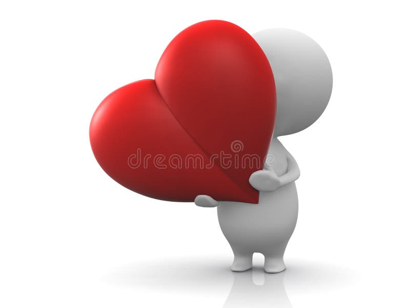 Abbildung einer person hält ein rotes Herz symbolisiert Liebe, Spende, Hingabe, etc.