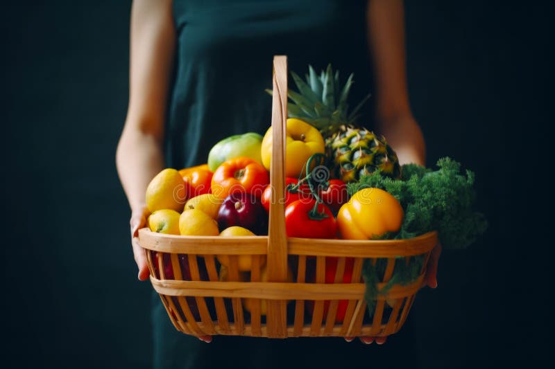 Person Holding Basket Full of Fruit and Veggies in Their Hands