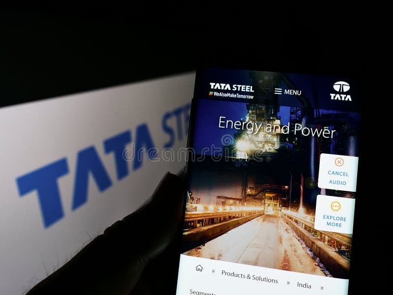 Smartphone with website of Indian steelmaking company Tata Steel