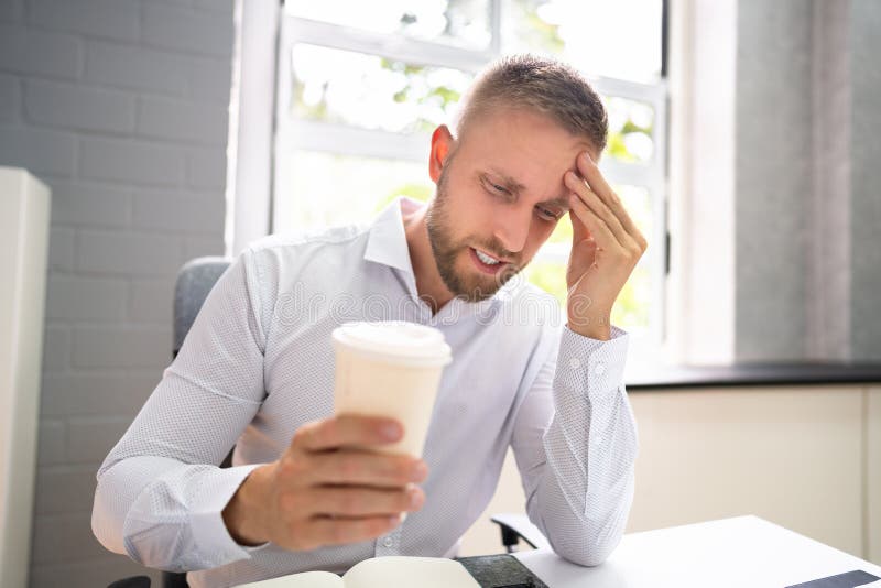 Person Holding Coffee Cup Having Headache Stock Photo Image of