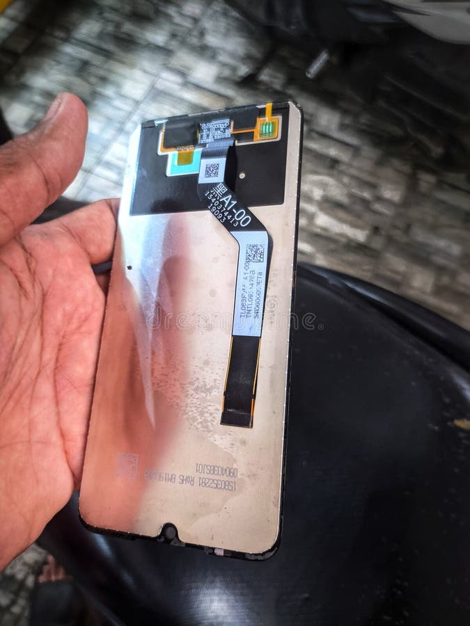 Person holding a smartphone display panel royalty free stock image