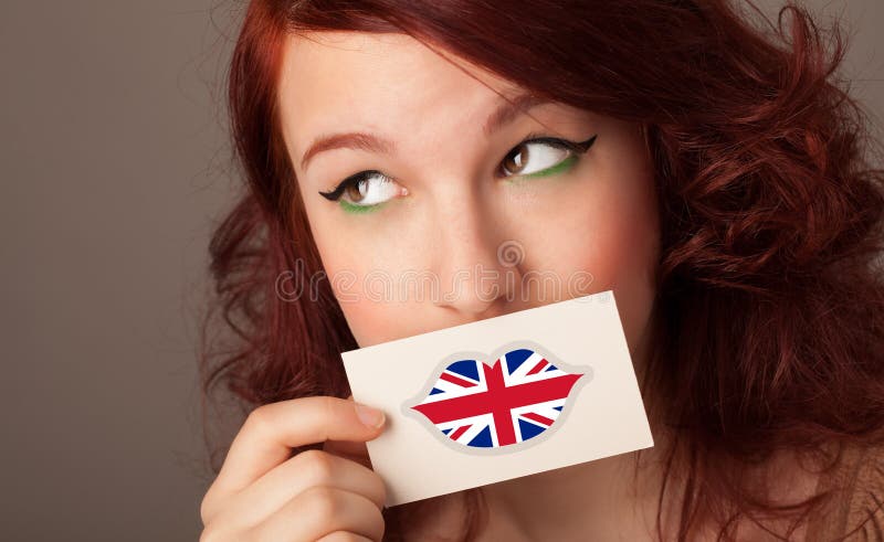 Person Holding UK Flag Card Stock Photo - Image of beautiful, female ...