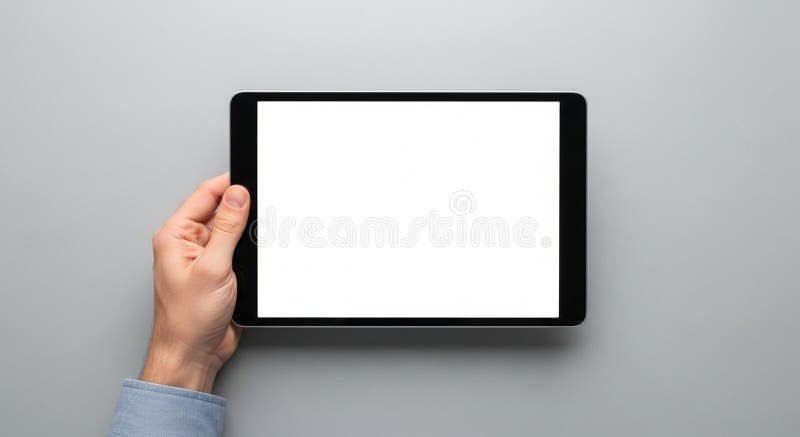 A person holds a black tablet stock illustration