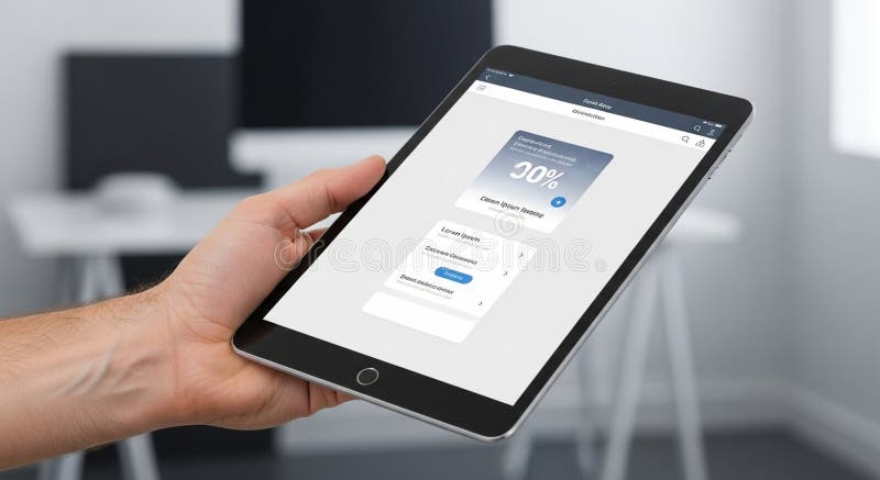 A person holds a black tablet royalty free illustration