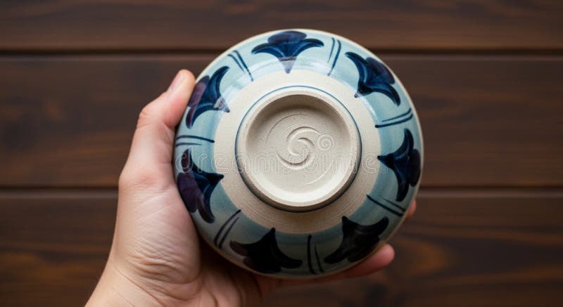 A person holds a ceramic bowl stock illustration
