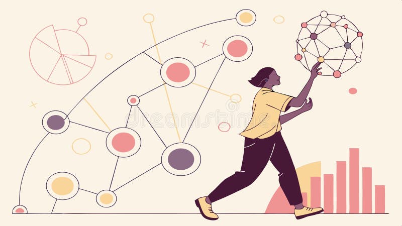 Person interacting with abstract data network and charts vector design Generative AI stock illustration