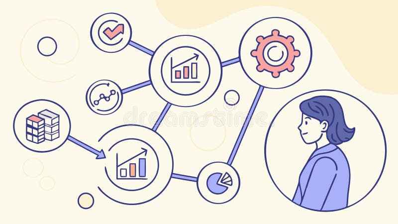 Person Interacting with Data Network: Business Intelligence, vector design Generative AI vector illustration