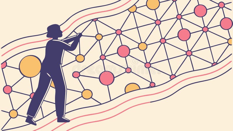 Person Interacting with Data Network, Digital Connection, Information Tech, vector design Generative AI stock illustration