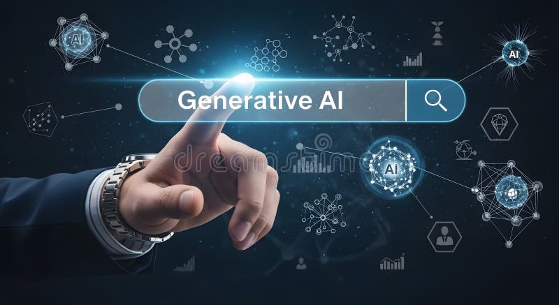 Person Interacting with Generative AI Concept via Digital Search Interface vector illustration