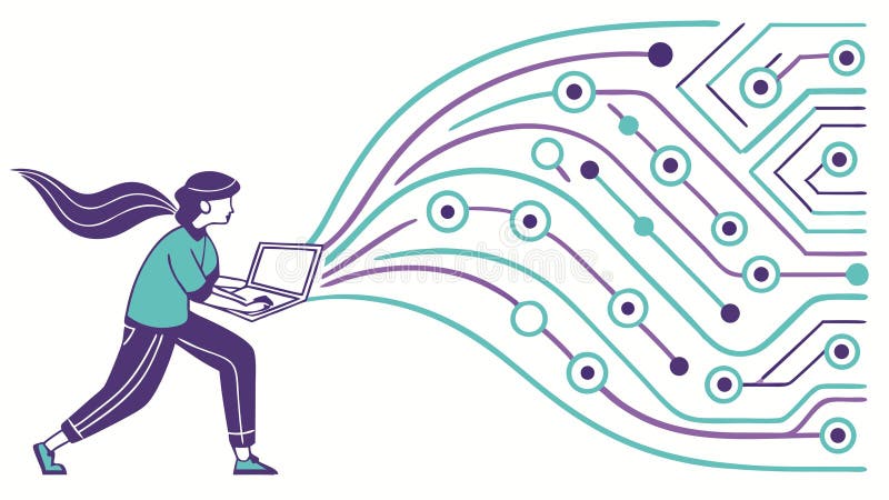 Person laptop circuit board data flow technology, vector design Generative AI royalty free illustration