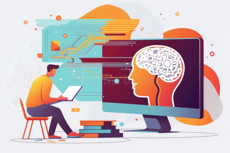 Person, learning how to use machine learning software program by taking online course, created with generative ai