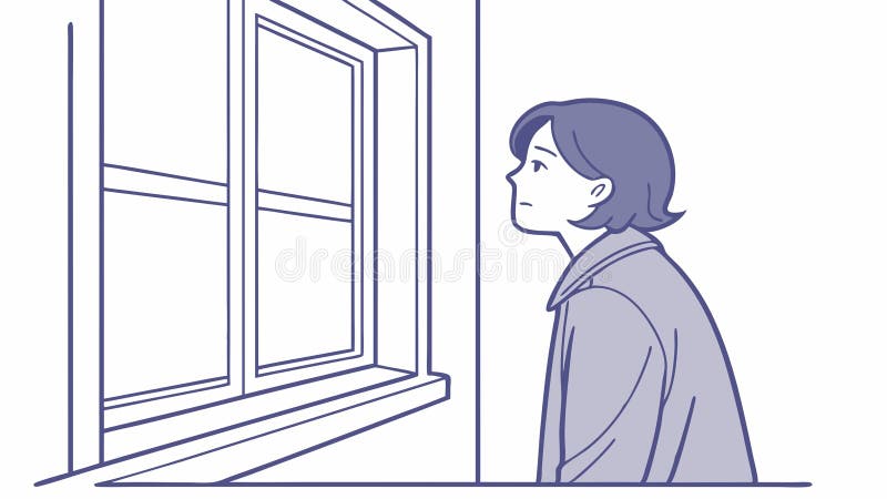 Person Looking Out Window Contemplation Reflection, vector design Generative AI vector illustration