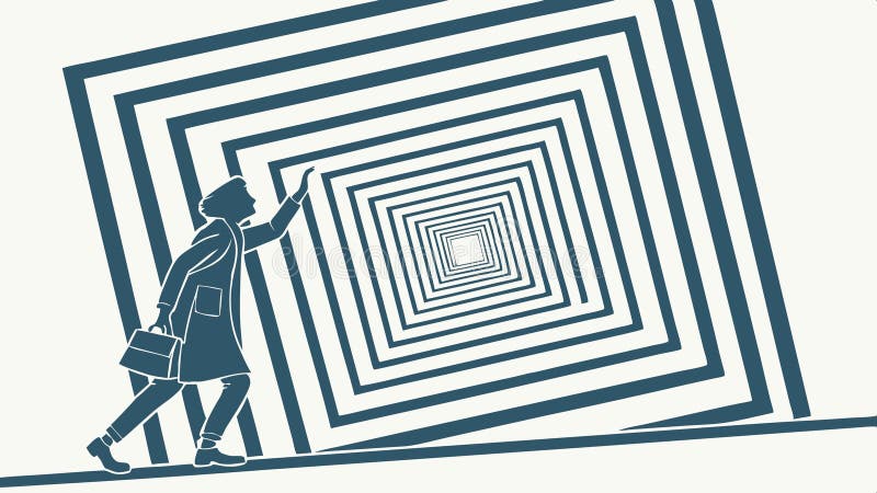 Person navigating through abstract geometric square tunnel design vector design Generative AI royalty free illustration