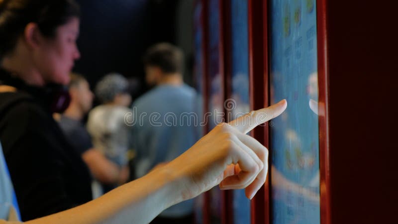Person orders typing on modern interactive board in cafe stock photos