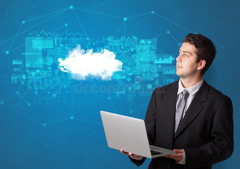 Person presenting cloud technology concept stock illustration Person presenting cloud technology concept stock illustration