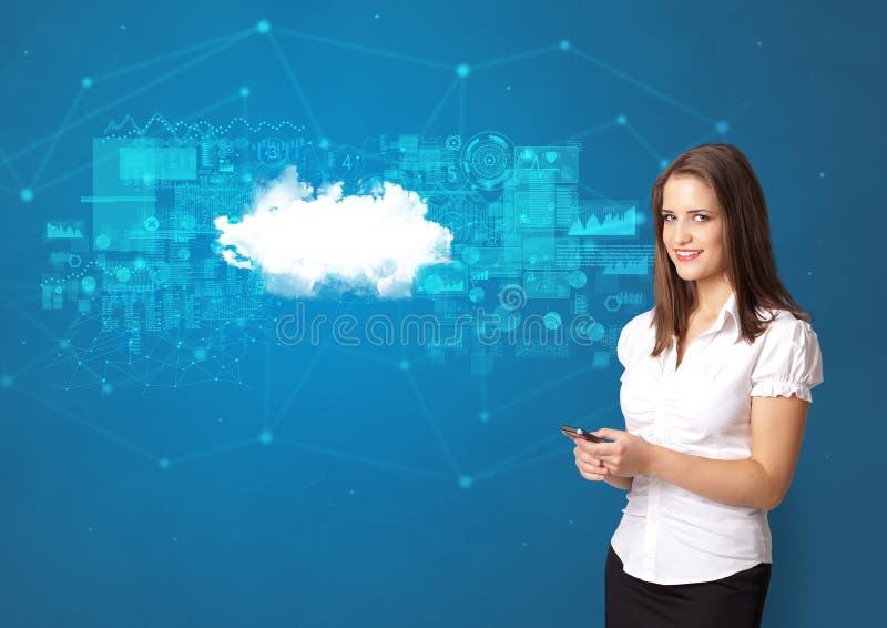 Person presenting cloud technology concept vector illustration Person presenting cloud technology concept vector illustration