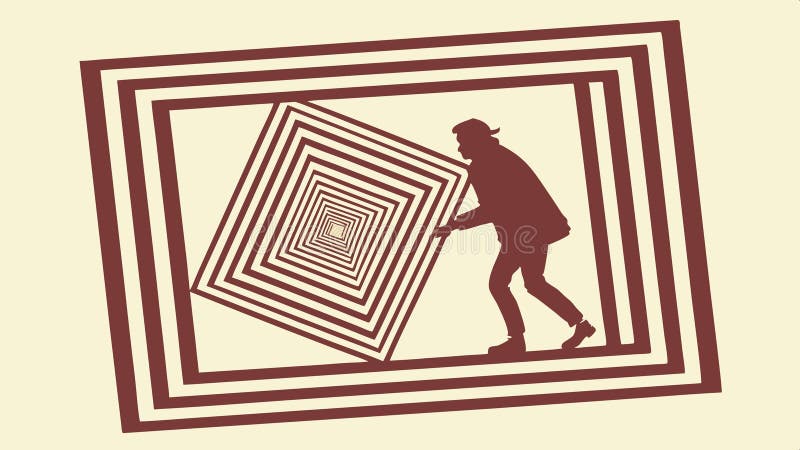 Person pushing large geometric square, abstract effort challenge vector design Generative AI stock illustration