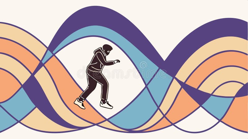 Person running on abstract wavy path, dynamic movement, journey concept art vector design Generative AI stock illustration