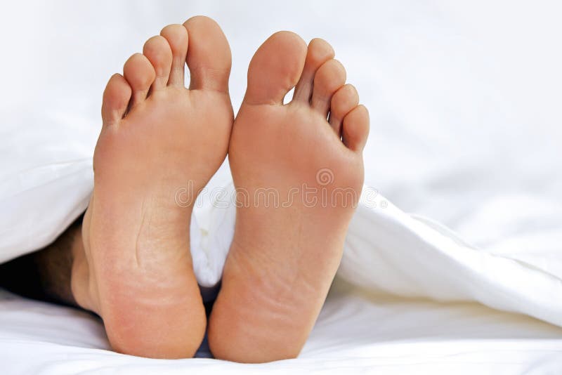 Person S Foot in Bed, Closeup Stock Photo Image of blanket
