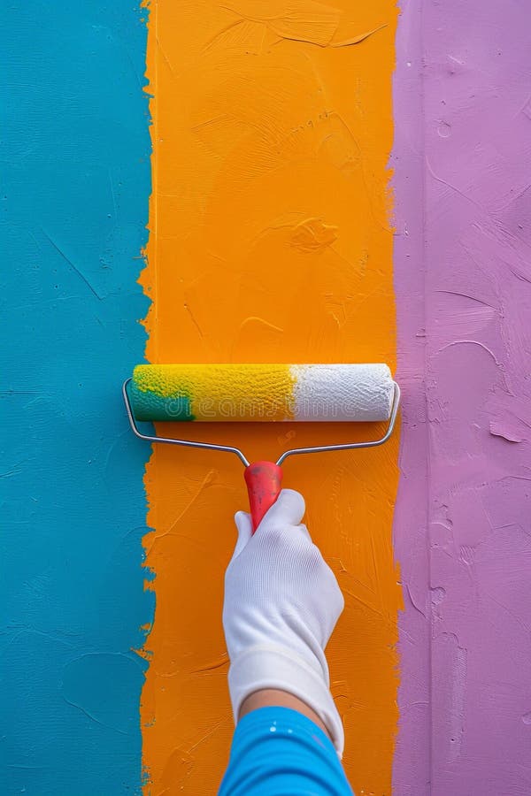 Person Painting Wall with Paint Roller Stock Illustration