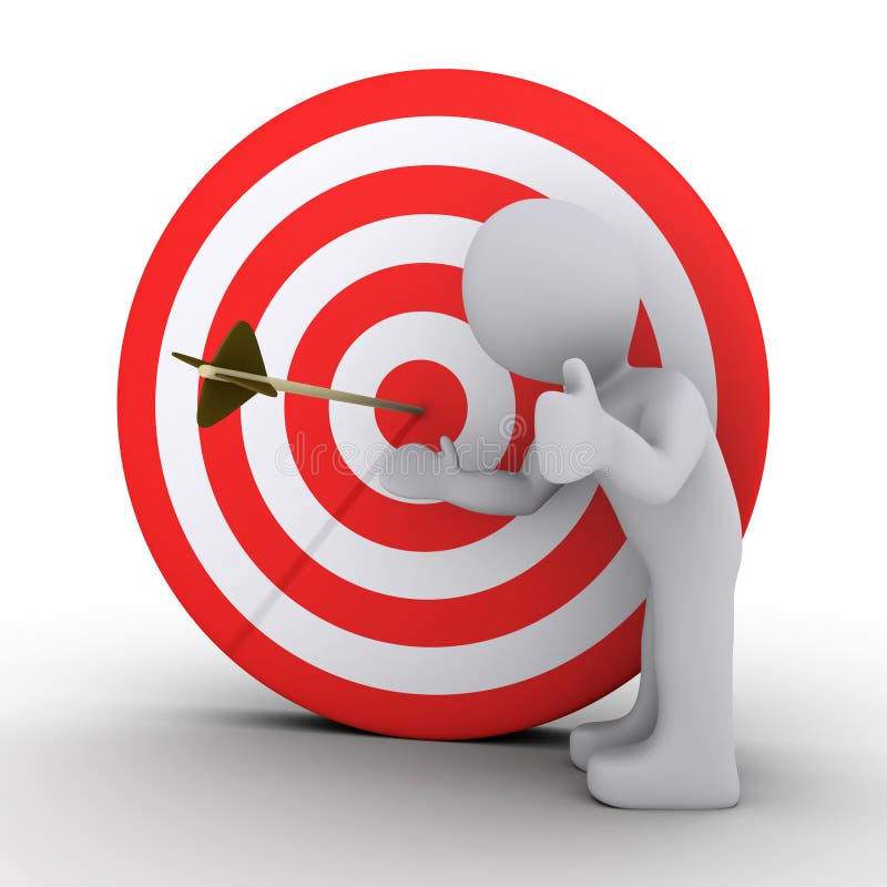 Person showing an arrow in the center of target royalty free illustration
