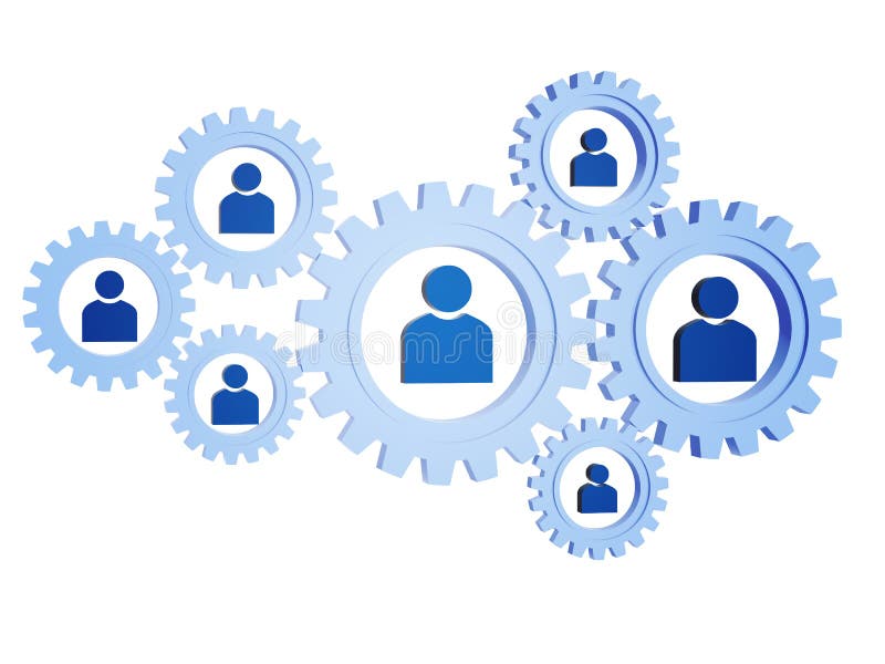 Person signs in blue gearwheels vector illustration