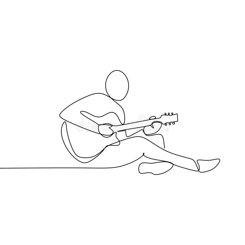 Person singen ein Lied mit ununterbrochener Linie unbedeutender Entwurf der Akustikgitarre der Kunstzeichnungsvektor-Illustration