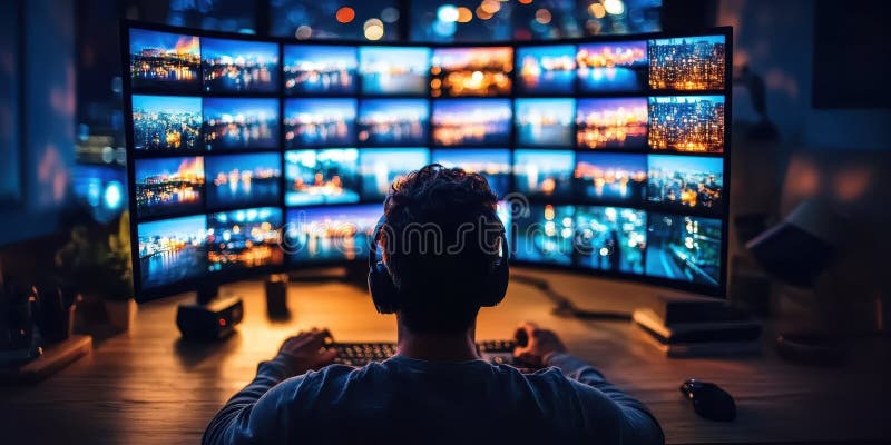Extensive Display of Technology Showcasing Intelligent Life in a Modern Workspace royalty free stock photos