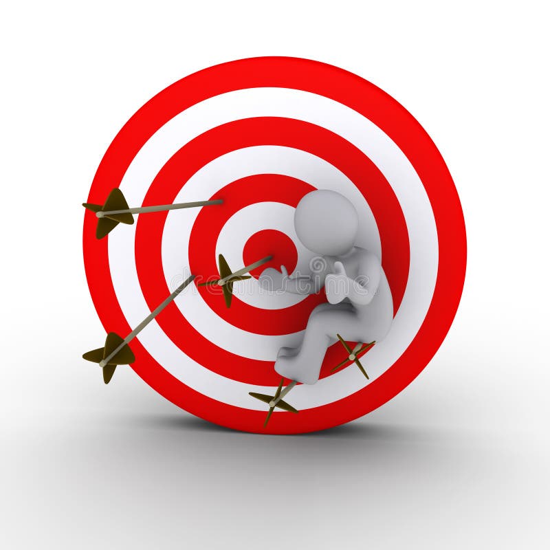 Person sitting on arrows shot at a target stock illustration