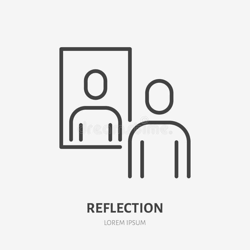 Person som reflekterar i en spegellinjeikon, vektorsymbol för förtroende Man tittar på sig själv illustration, narcissism