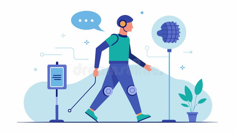 A person with a spinal cord injury walking with the help of a stateoftheart exoskeleton controlled by their brain royalty free illustration