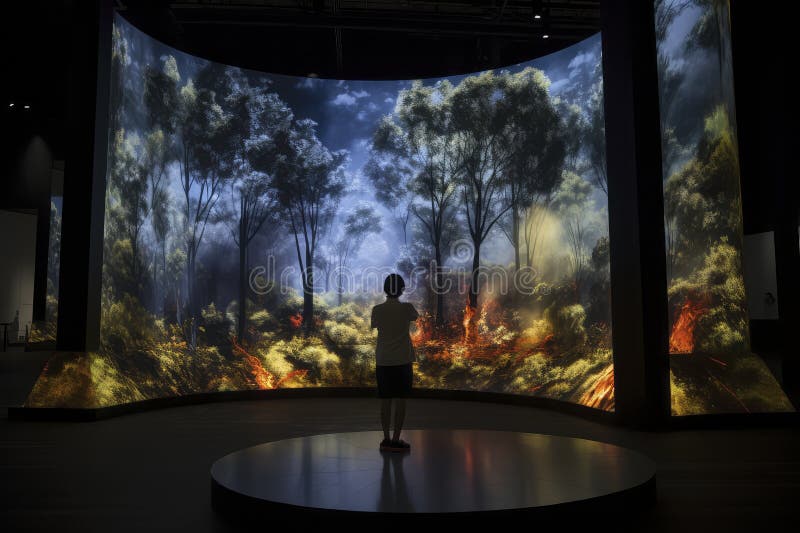 Person Standing in Front of a High-Resolution Screen at Conference stock photography