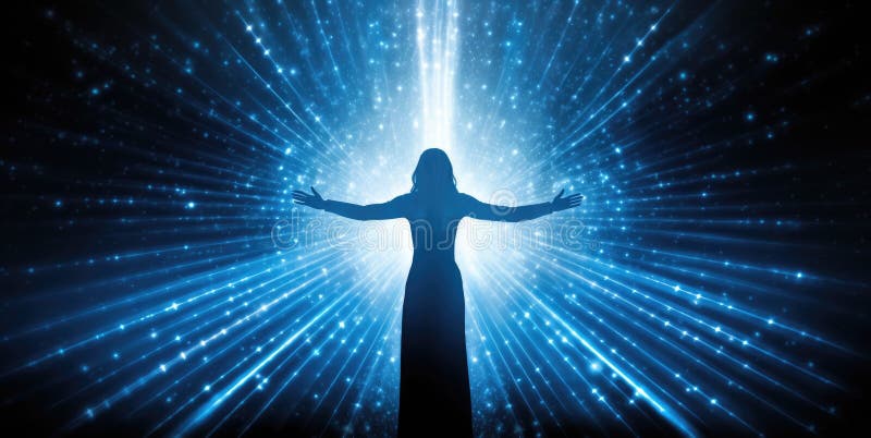 A person standing in front of a light beam, AI vector illustration
