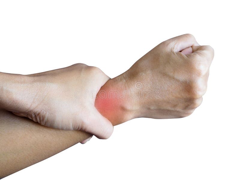 Person Suffering With Wrist Pain And Swelling And Red Isolated On White