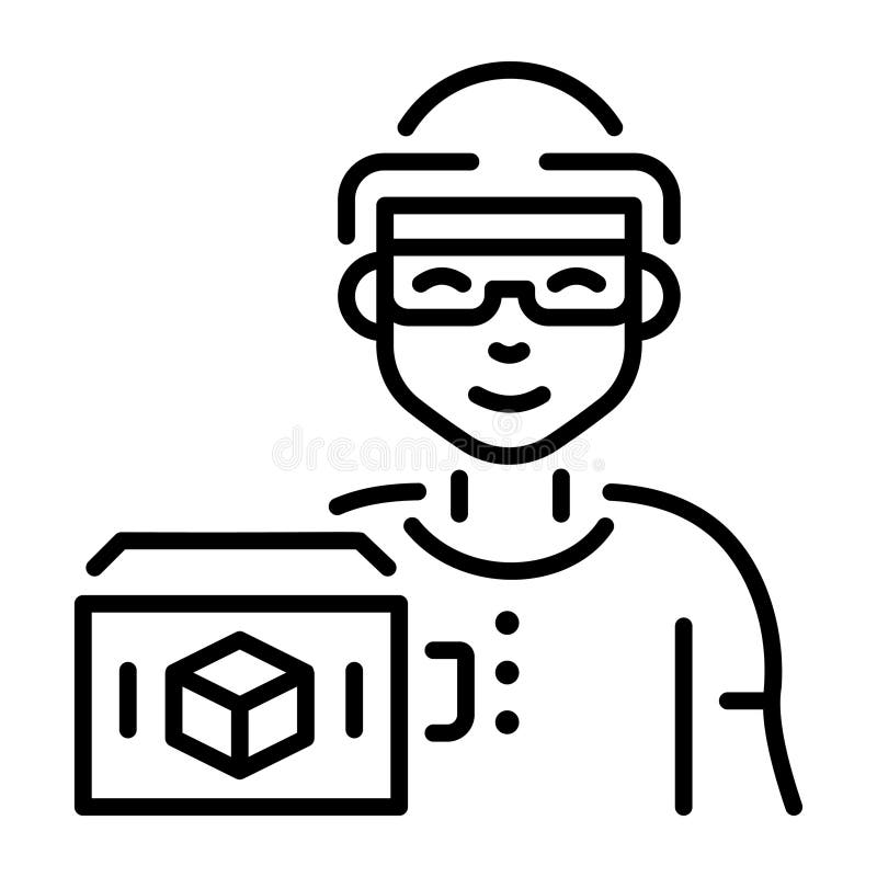Person testing vr modelling, line style icon stock illustration
