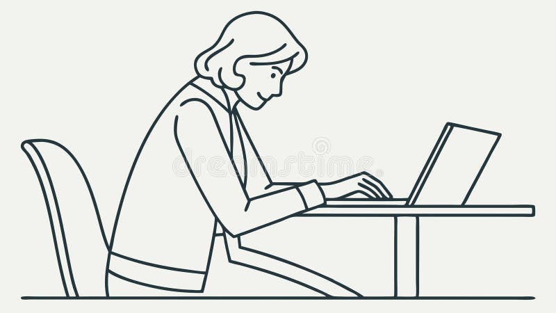 Person tippt auf Laptop an Desk Focused Work oder Study Online Scene Vektordesign Generative AI lizenzfreie abbildung