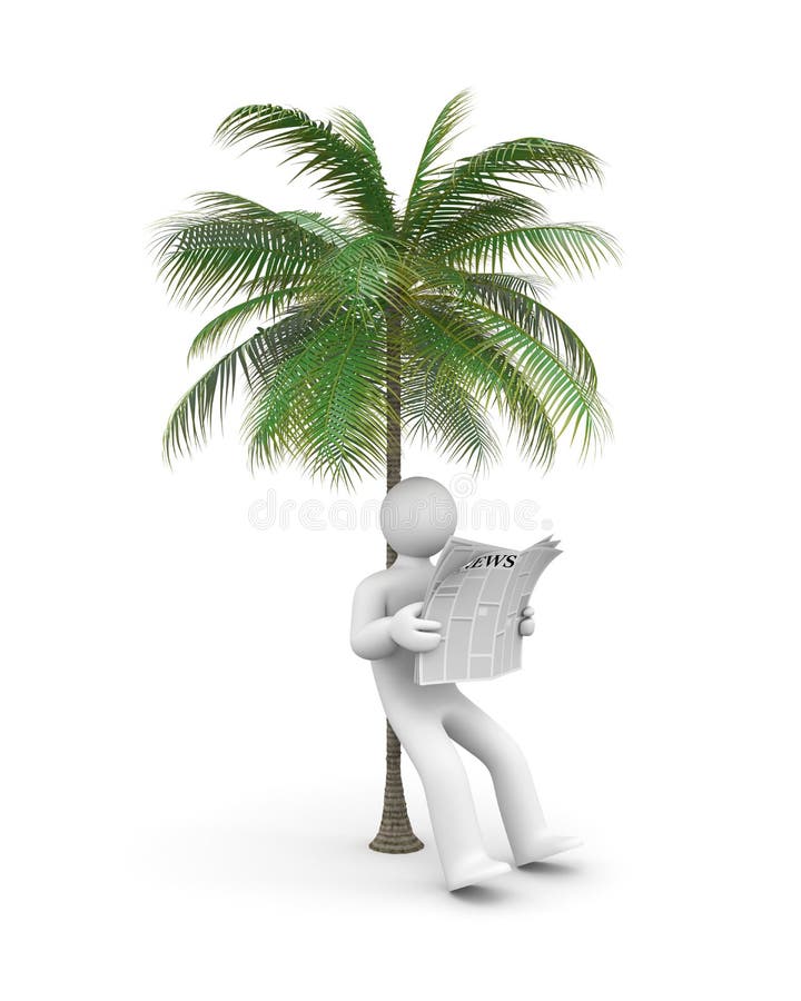 Person Under a Palm Tree Reading Newspaper Stock Illustration